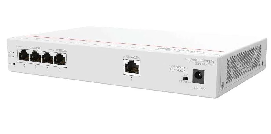 Huawei S380-L4P1T – 1*GE WAN, 4*GE LAN (PoE+, 50W),forwarding performance 2Gbps