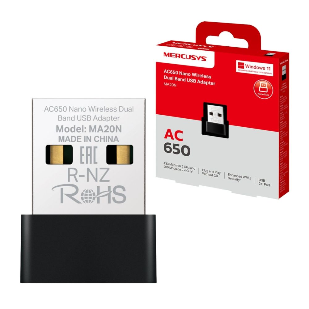 Mercusys MA20N AC650 Wireless Dual Band USB Adapter