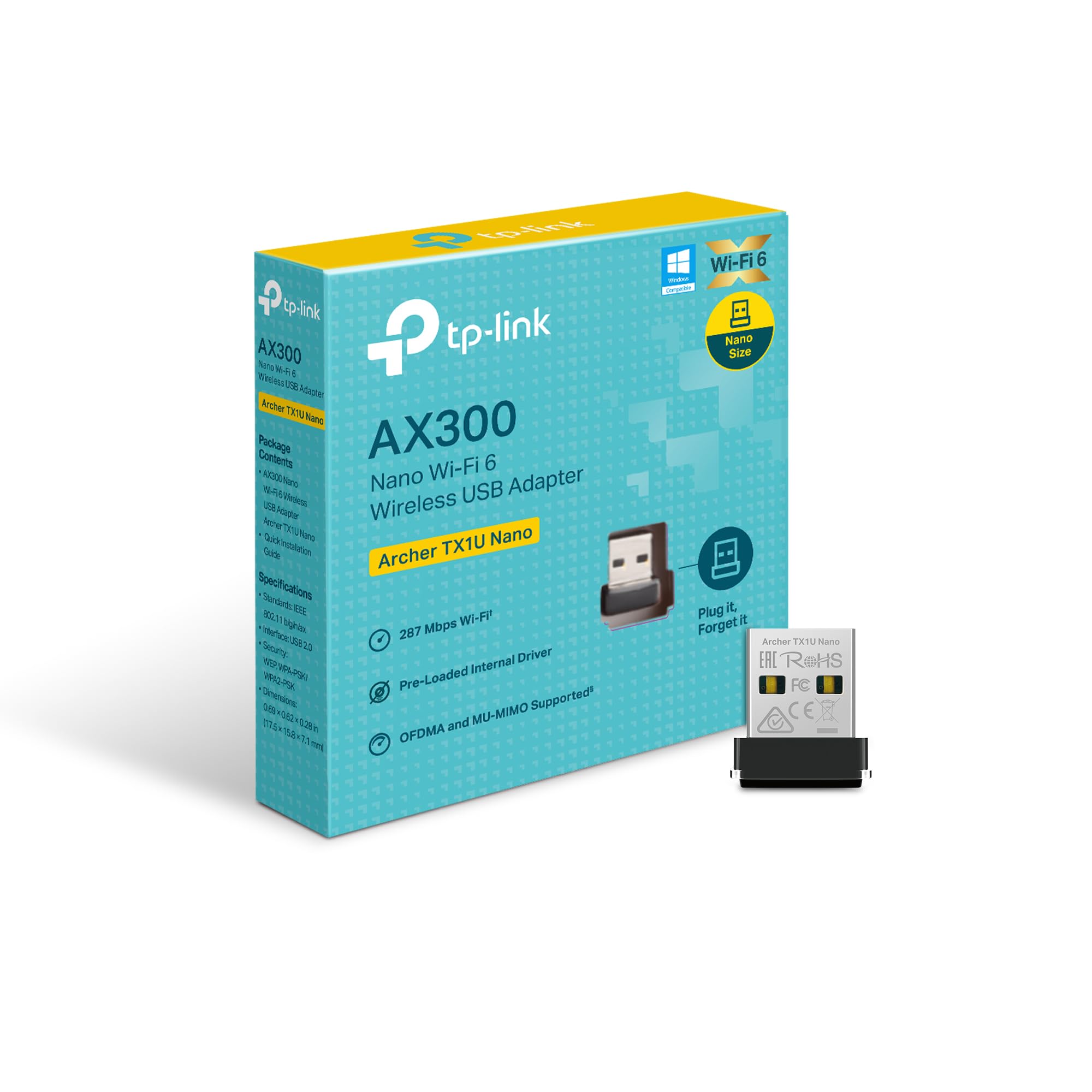 TP-Link AX300 Nano Wi-Fi 6 Wireless USB Adapter - TL-ARCHER TX1U NANO