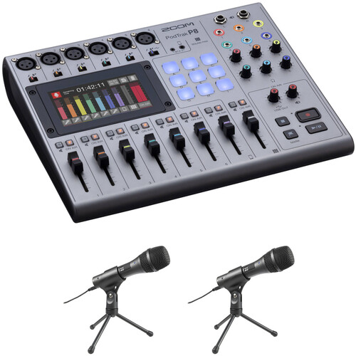 Zoom PodTrak P8 Podcast Recorder with 2-Person Dynamic Mic Kit