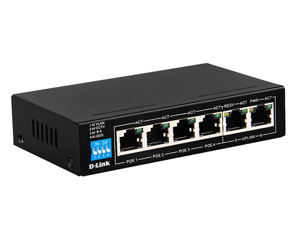 D-Link 250M 6-Port 1000Mbps with 4 Reach PoE Ports Switch- DGS-F1006P-E