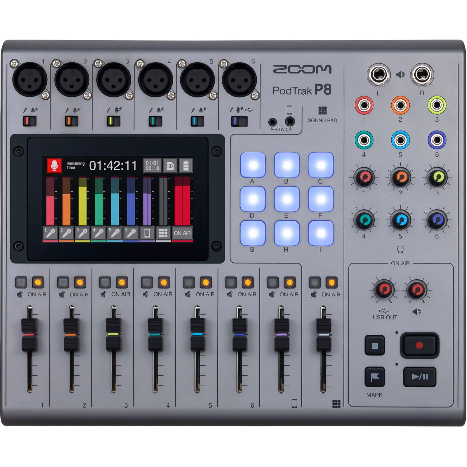 Zoom PodTrak P8 Podcast Recorder with 2-Person Dynamic Mic Kit